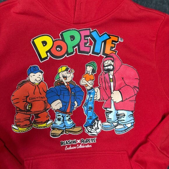 Reason Popeye Hoodie Men's L Red Graphic Print Sweatshirt - Good Condition - Picture 2 of 6